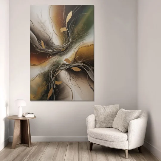 Intertwined Organic Harmony Brown Abstract - Canvas Wall Art - Sofa - 40x60
