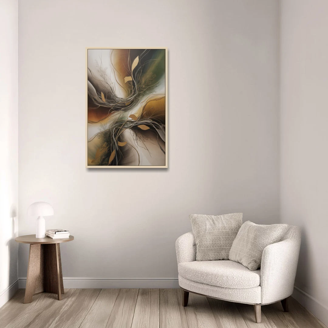 Intertwined Organic Harmony Brown Abstract - Oak Framed Canvas Wall Art - Sofa - 24x36