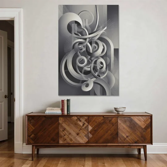 Interwoven Serenity Grey and White Abstract - Canvas Wall Art - Coffee Table - 40x60