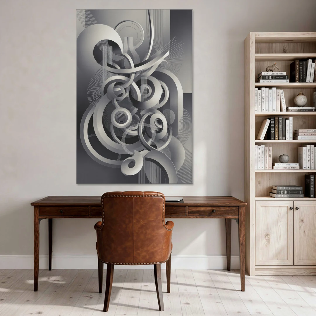 Interwoven Serenity Grey and White Abstract - Canvas Wall Art - Office - 40x60