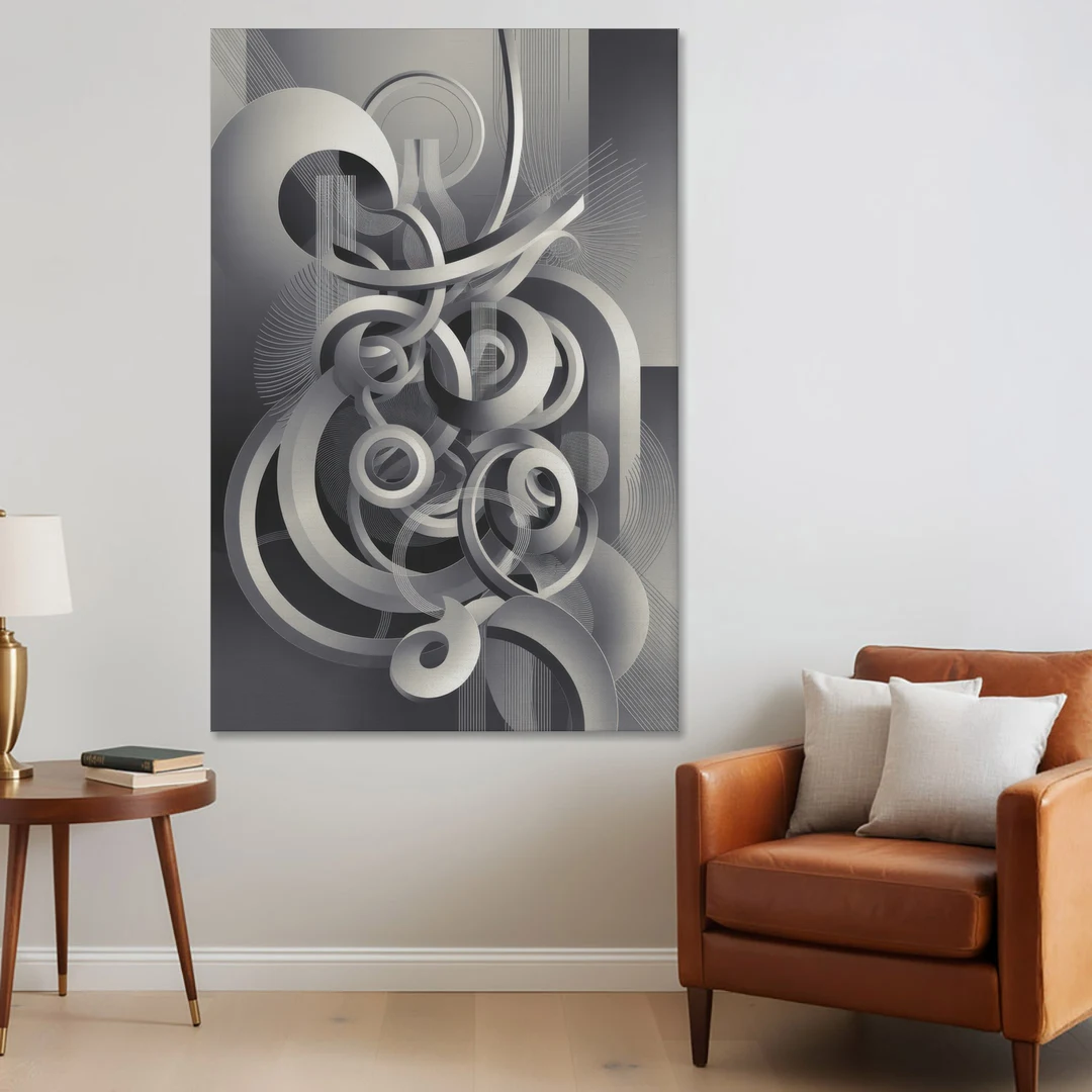 Interwoven Serenity Grey and White Abstract - Canvas Wall Art - Sofa - 40x60