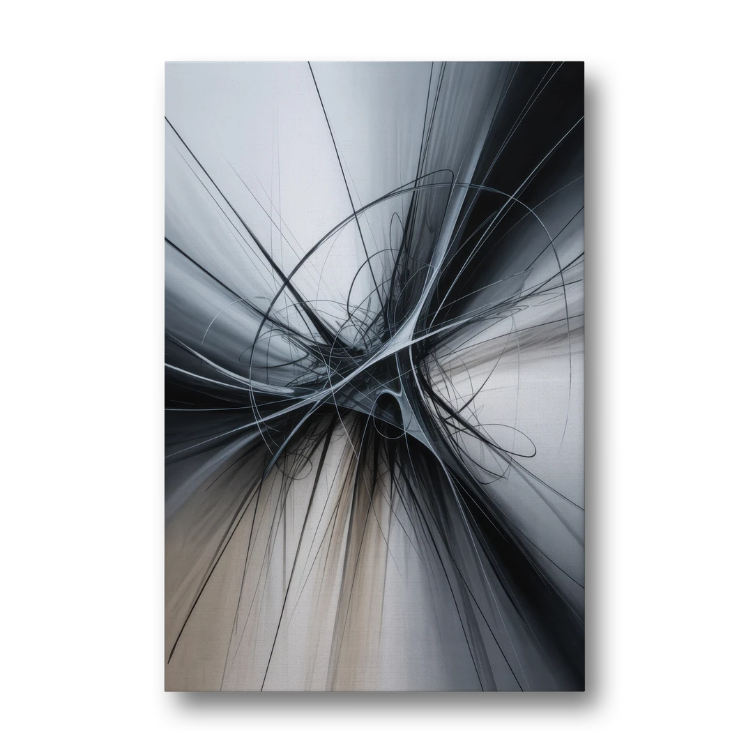 Interwoven Shadows Black and Grey Abstract - Canvas Wall Art - Front