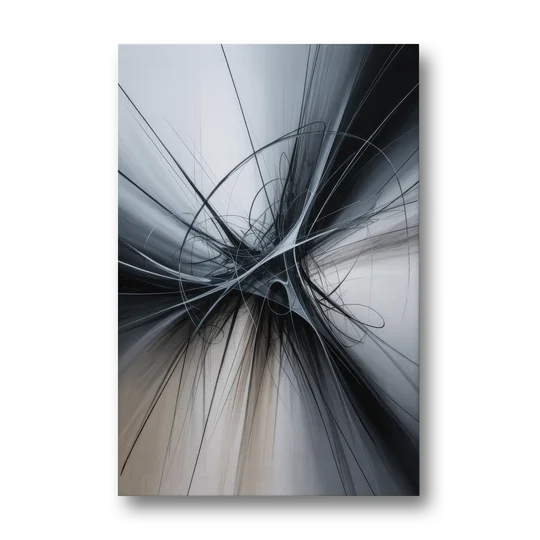 Interwoven Shadows Black and Grey Abstract - Canvas Wall Art - Front