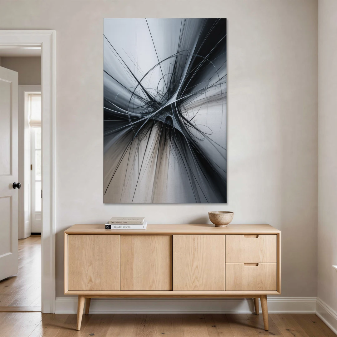 Interwoven Shadows Black and Grey Abstract - Canvas Wall Art - Coffee Table - 40x60
