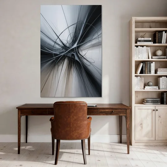 Interwoven Shadows Black and Grey Abstract - Canvas Wall Art - Office - 40x60