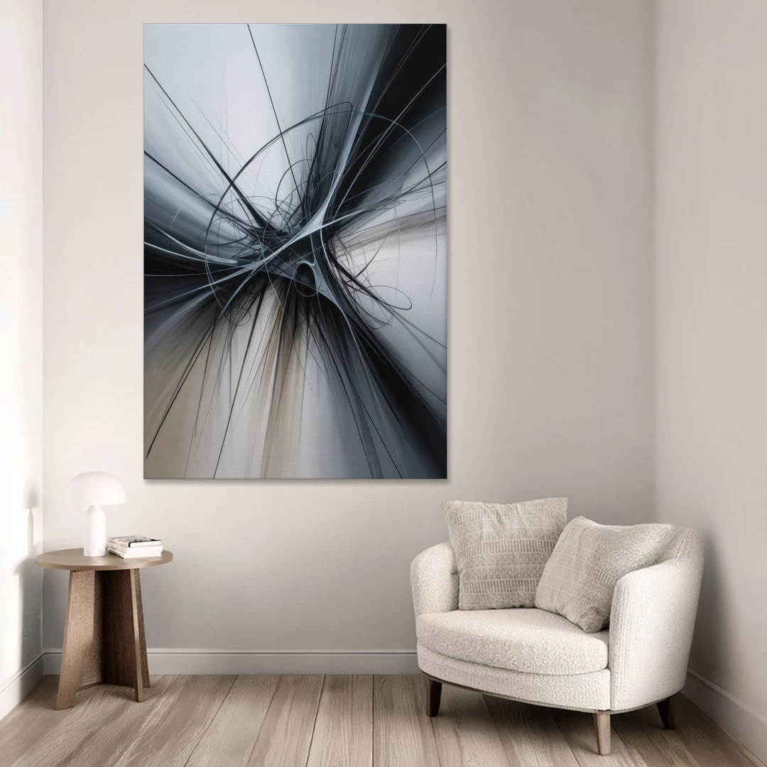 Interwoven Shadows Black and Grey Abstract - Canvas Wall Art - Sofa - 40x60