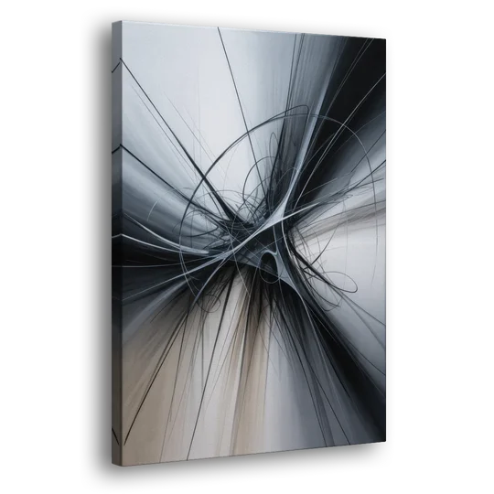 Interwoven Shadows Black and Grey Abstract - Canvas Wall Art - Side