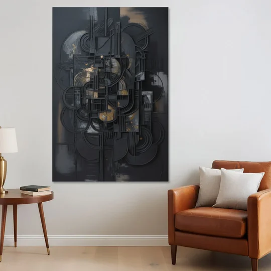 Intricate Harmony Black Abstract - Canvas Wall Art - Sofa - 40x60