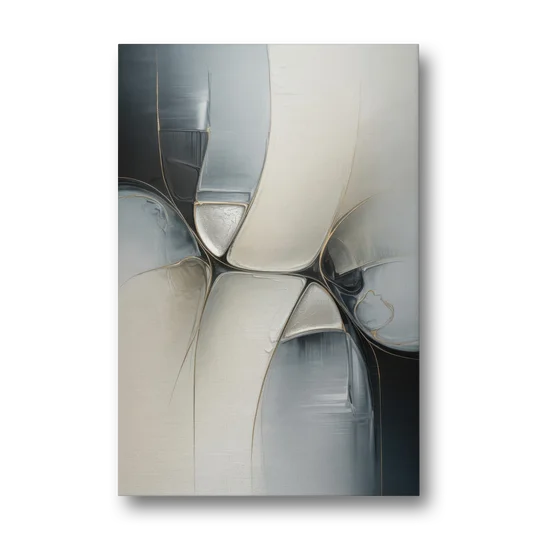 Intricate Harmony Grey and White Abstract - Canvas Wall Art - Front