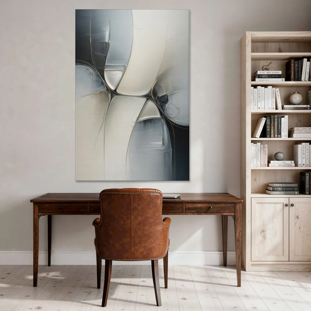 Intricate Harmony Grey and White Abstract - Canvas Wall Art - Office - 40x60