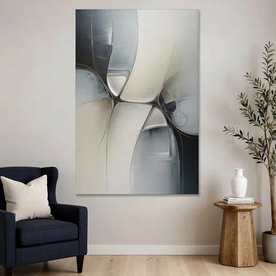Intricate Harmony Grey and White Abstract - Canvas Wall Art - Sofa - 40x60