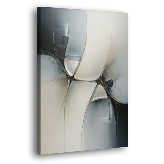 Intricate Harmony Grey and White Abstract - Canvas Wall Art - Side