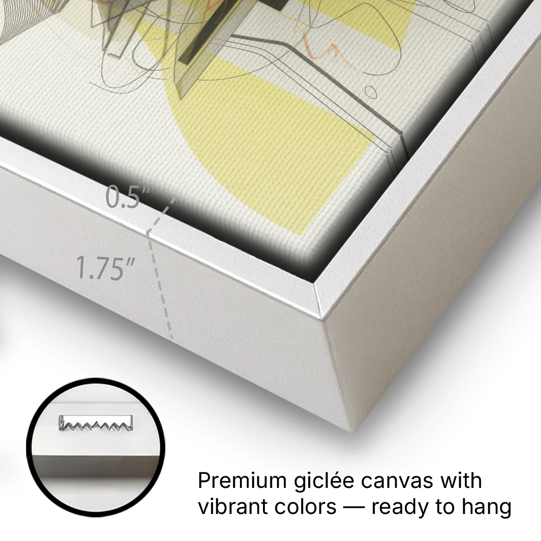 Intricate Layered Dance Yellow and Grey Abstract - White Framed Canvas Wall Art - Gallery Wrap Corner