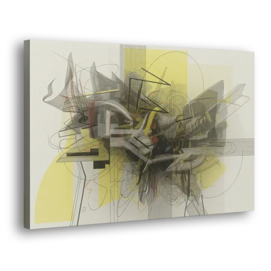 Intricate Layered Dance Yellow and Grey Abstract - Canvas Wall Art - Side