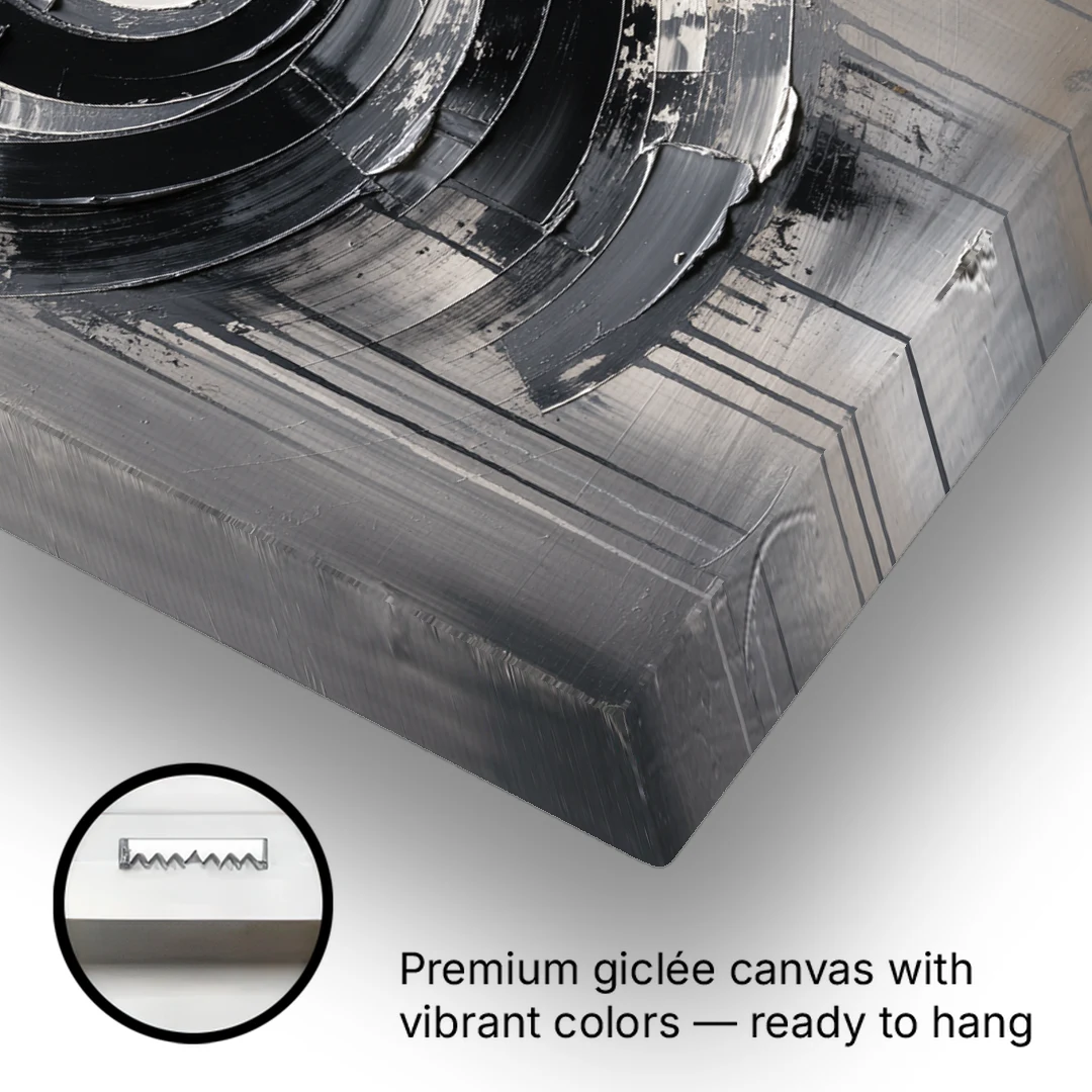 Modern Black and White Inward Spiral - Canvas Wall Art - Gallery Wrap Corner