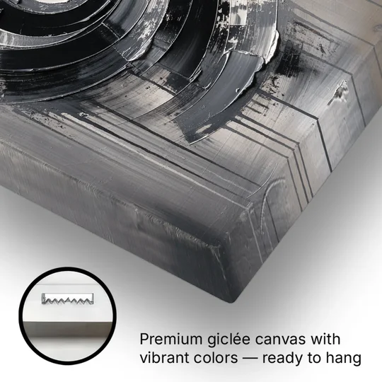Modern Black and White Inward Spiral - Canvas Wall Art - Gallery Wrap Corner
