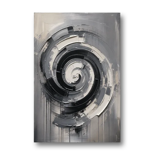 Modern Black and White Inward Spiral - Canvas Wall Art - Front
