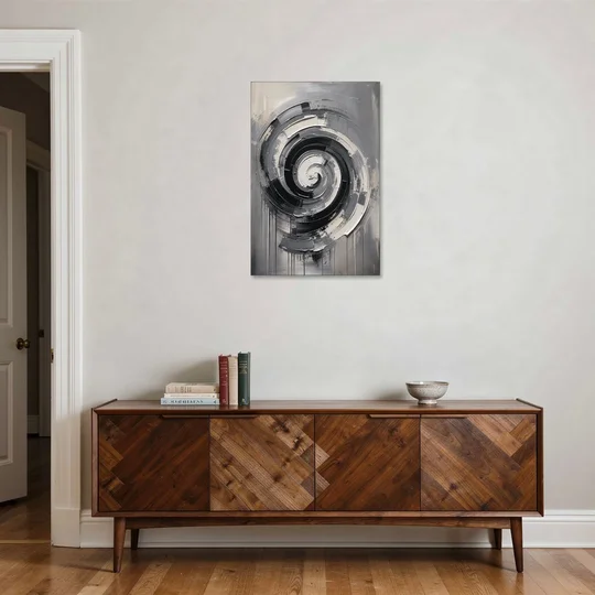 Modern Black and White Inward Spiral - Canvas Wall Art - Coffee Table - 24x36