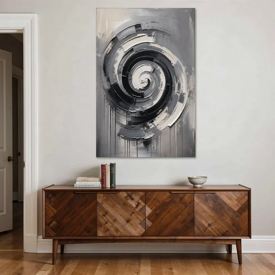 Modern Black and White Inward Spiral - Canvas Wall Art - Coffee Table - 40x60