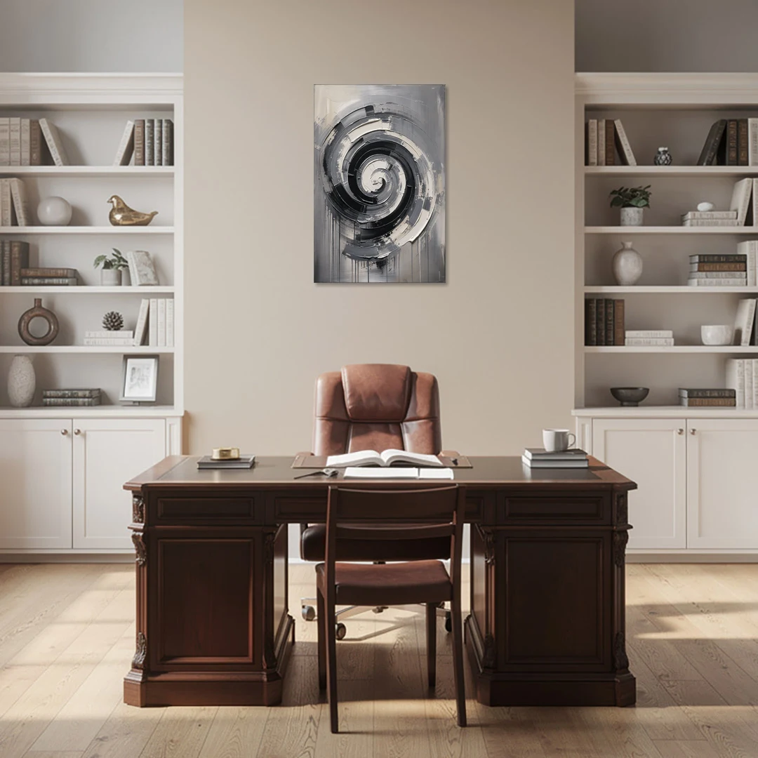 Modern Black and White Inward Spiral - Canvas Wall Art - Office - 24x36