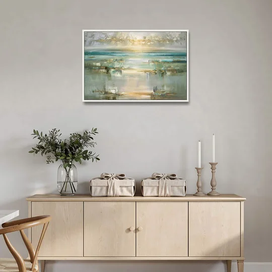 Irvine Coastal Serenity - White Framed Canvas Wall Art - Coffee Table - 36x24
