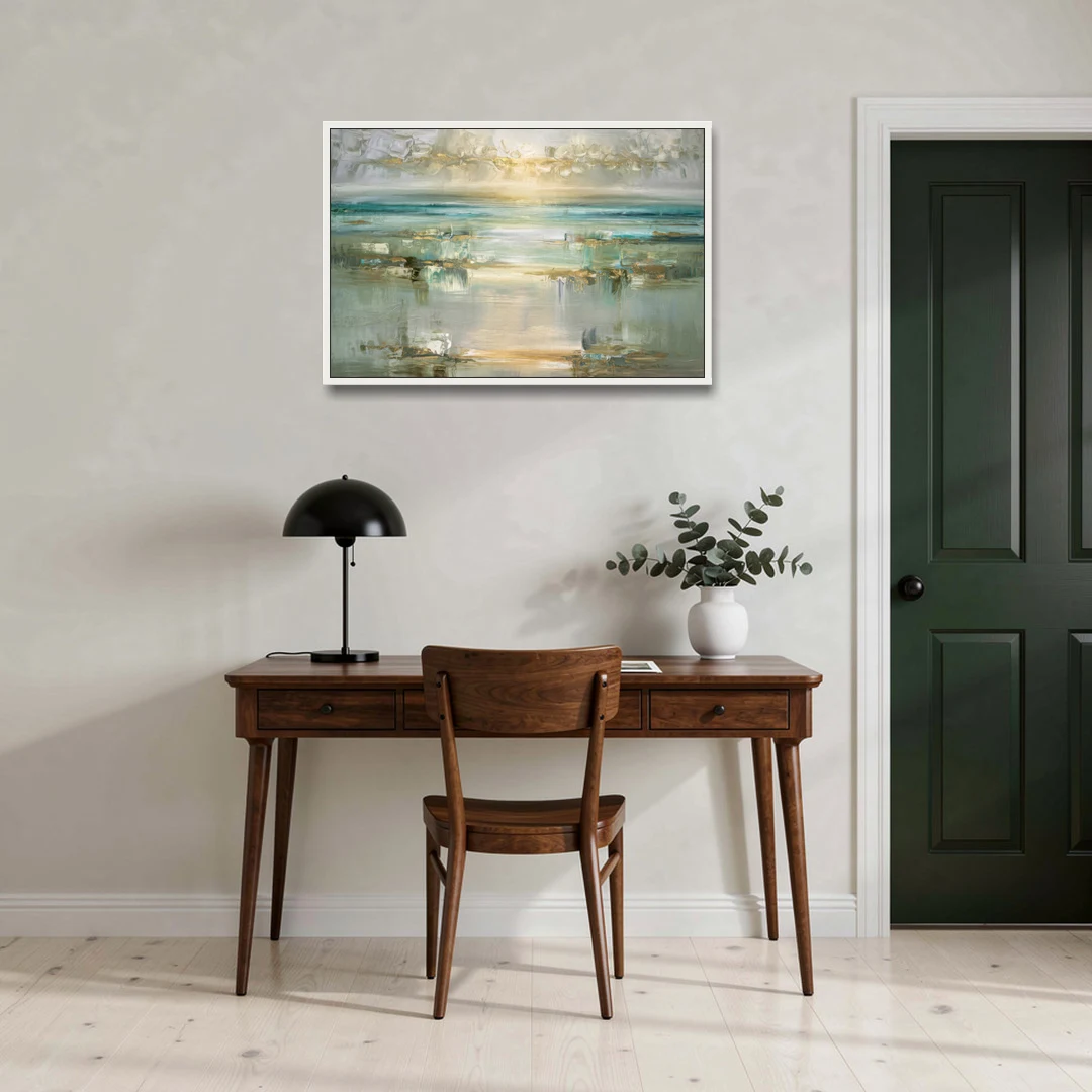 Irvine Coastal Serenity - White Framed Canvas Wall Art - Office - 36x24