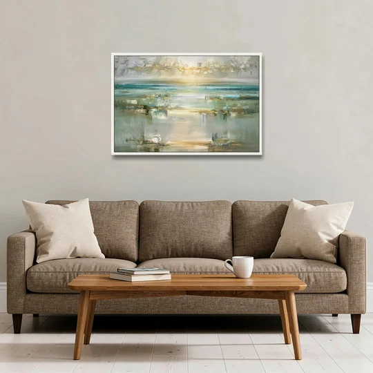 Irvine Coastal Serenity - White Framed Canvas Wall Art - Sofa - 36x24