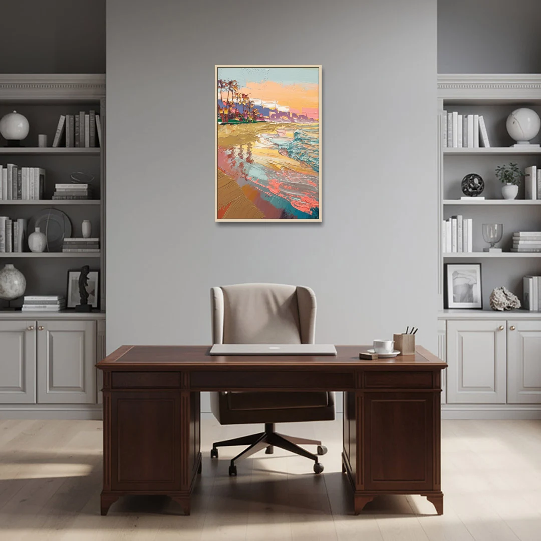 Irvine Orange County Vibes - Oak Framed Canvas Wall Art - Office - 24x36