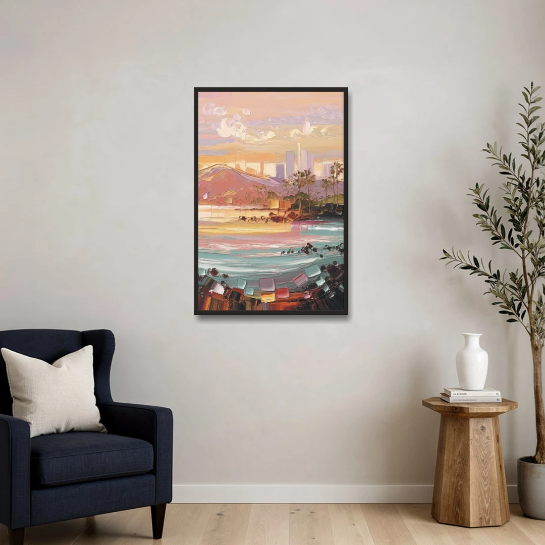 Irvine Sunset Views - Black Framed Canvas Wall Art - Sofa - 24x36