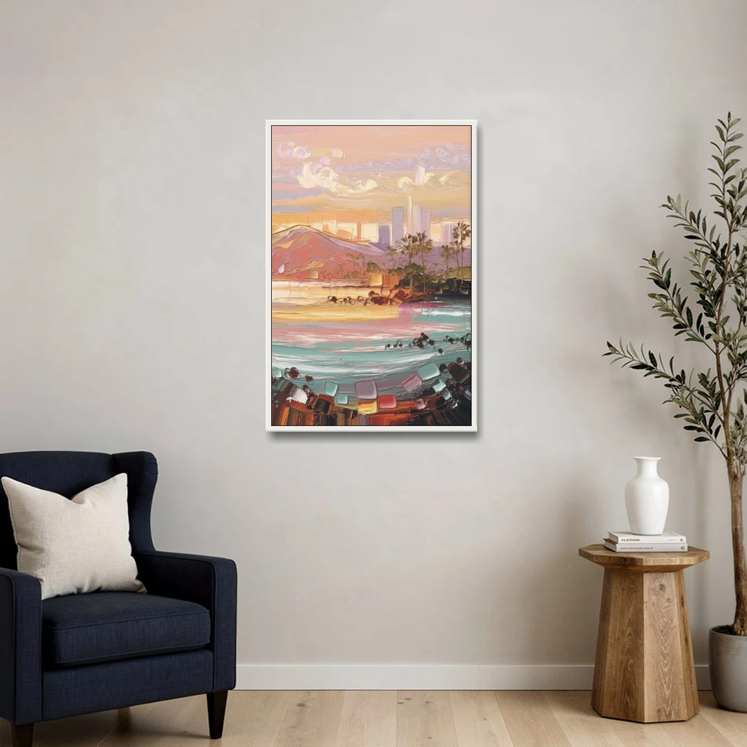 Irvine Sunset Views - White Framed Canvas Wall Art - Sofa - 24x36