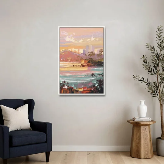 Irvine Sunset Views - White Framed Canvas Wall Art - Sofa - 24x36