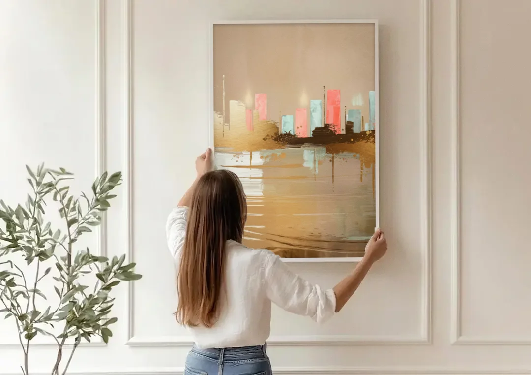 Irving Artistic Horizon canvas wall art being hung on a paneled wall