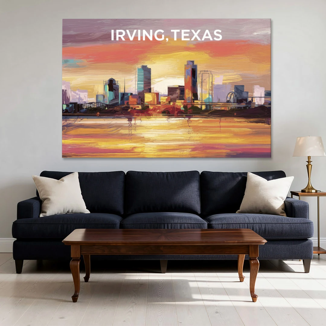 Irving Cityscape Sunset - Canvas Wall Art - Sofa - 60x40