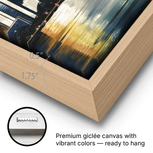 Irving Downtown Skyline - Oak Framed Canvas Wall Art - Gallery Wrap Corner
