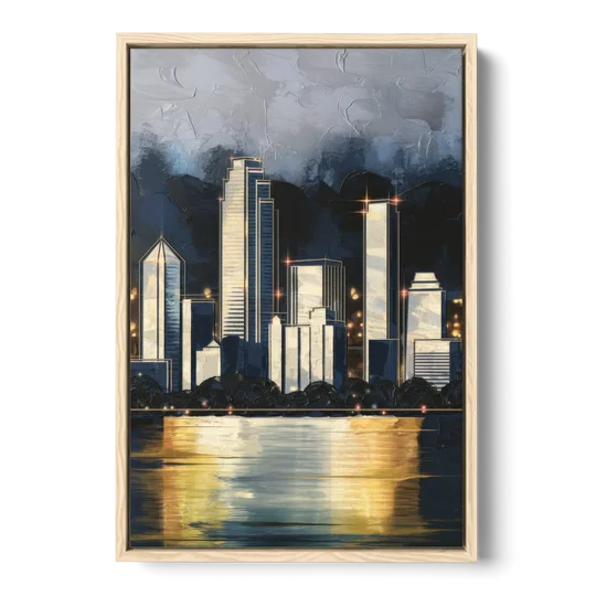 Irving Downtown Skyline - Oak Framed Canvas Wall Art - Front