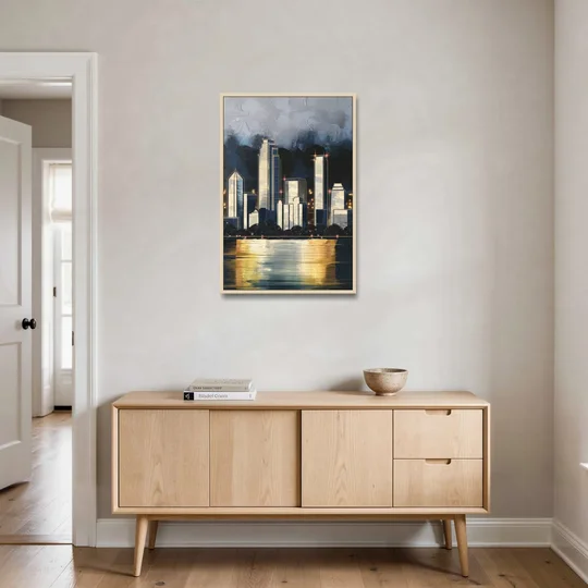 Irving Downtown Skyline - Oak Framed Canvas Wall Art - Coffee Table - 24x36