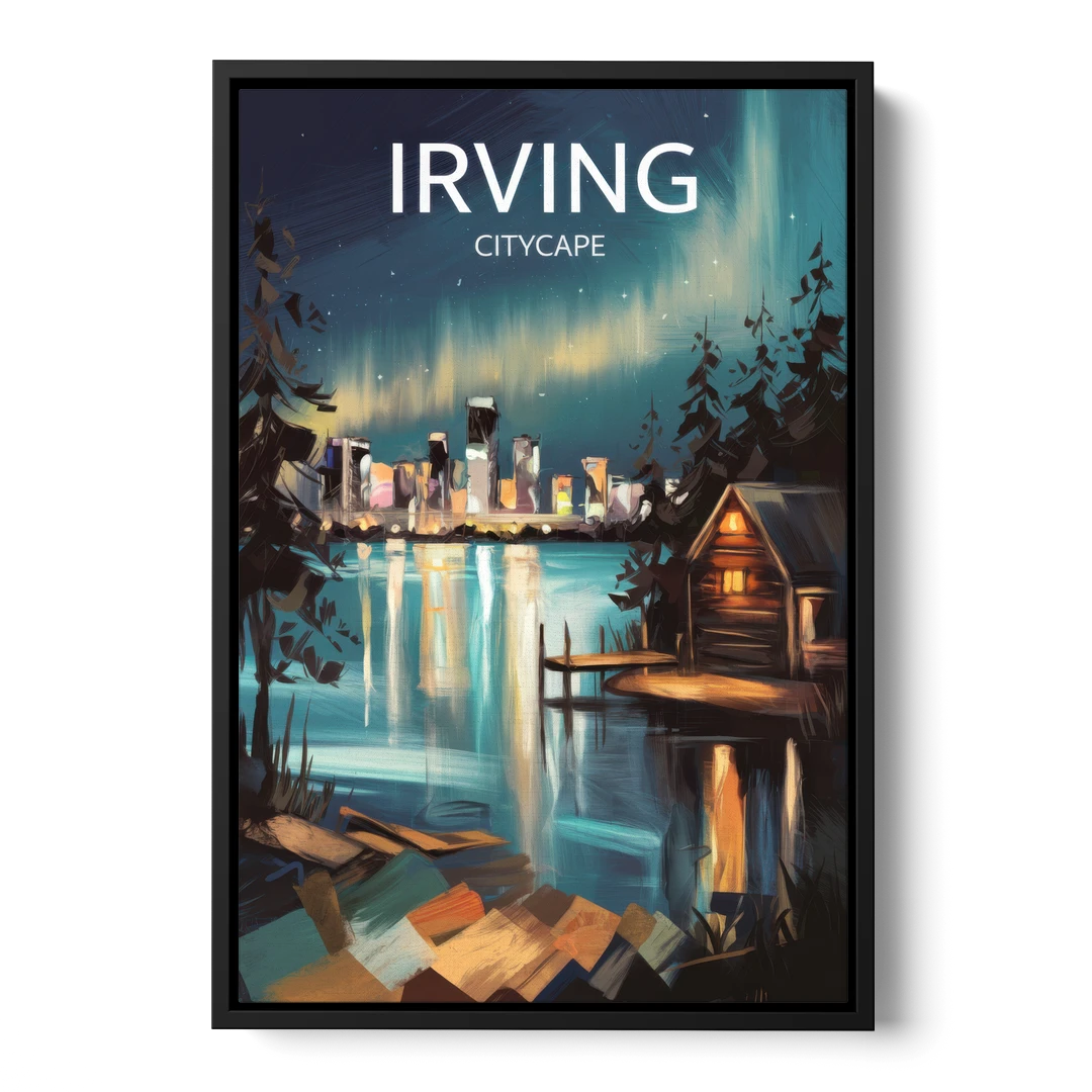 Irving Night Lights - Black Framed Canvas Wall Art - Front
