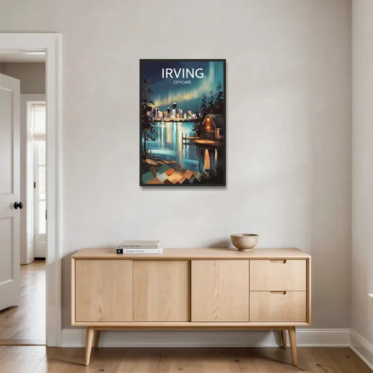Irving Night Lights - Black Framed Canvas Wall Art - Coffee Table - 24x36