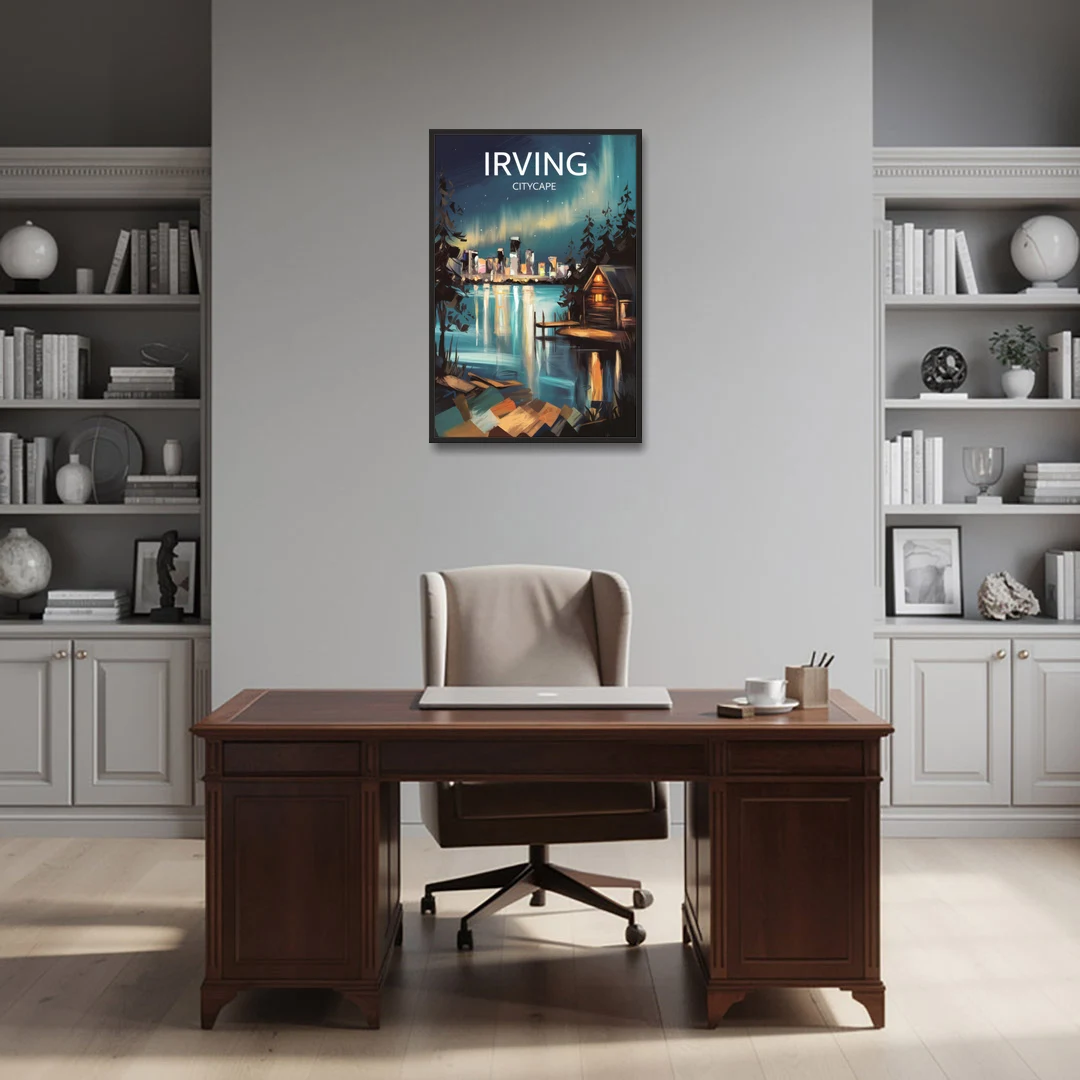Irving Night Lights - Black Framed Canvas Wall Art - Office - 24x36
