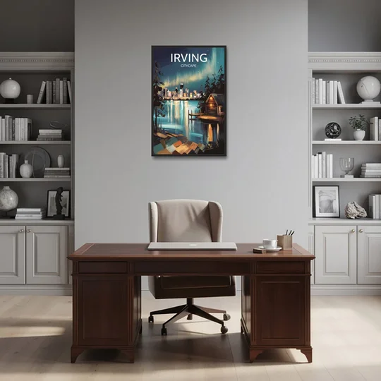 Irving Night Lights - Black Framed Canvas Wall Art - Office - 24x36
