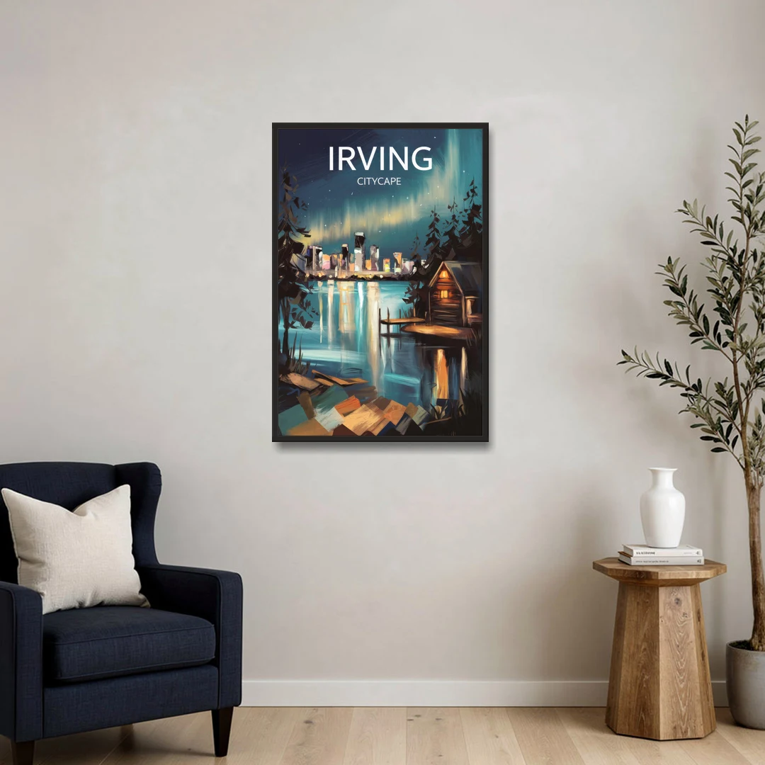 Irving Night Lights - Black Framed Canvas Wall Art - Sofa - 24x36