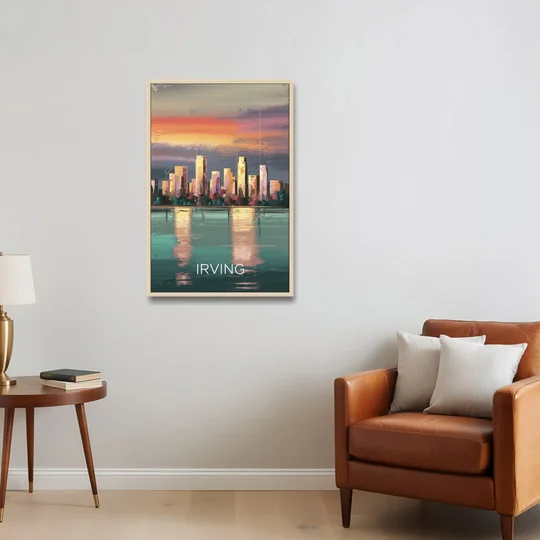 Irving Skyline Reflection - Oak Framed Canvas Wall Art - Sofa - 24x36