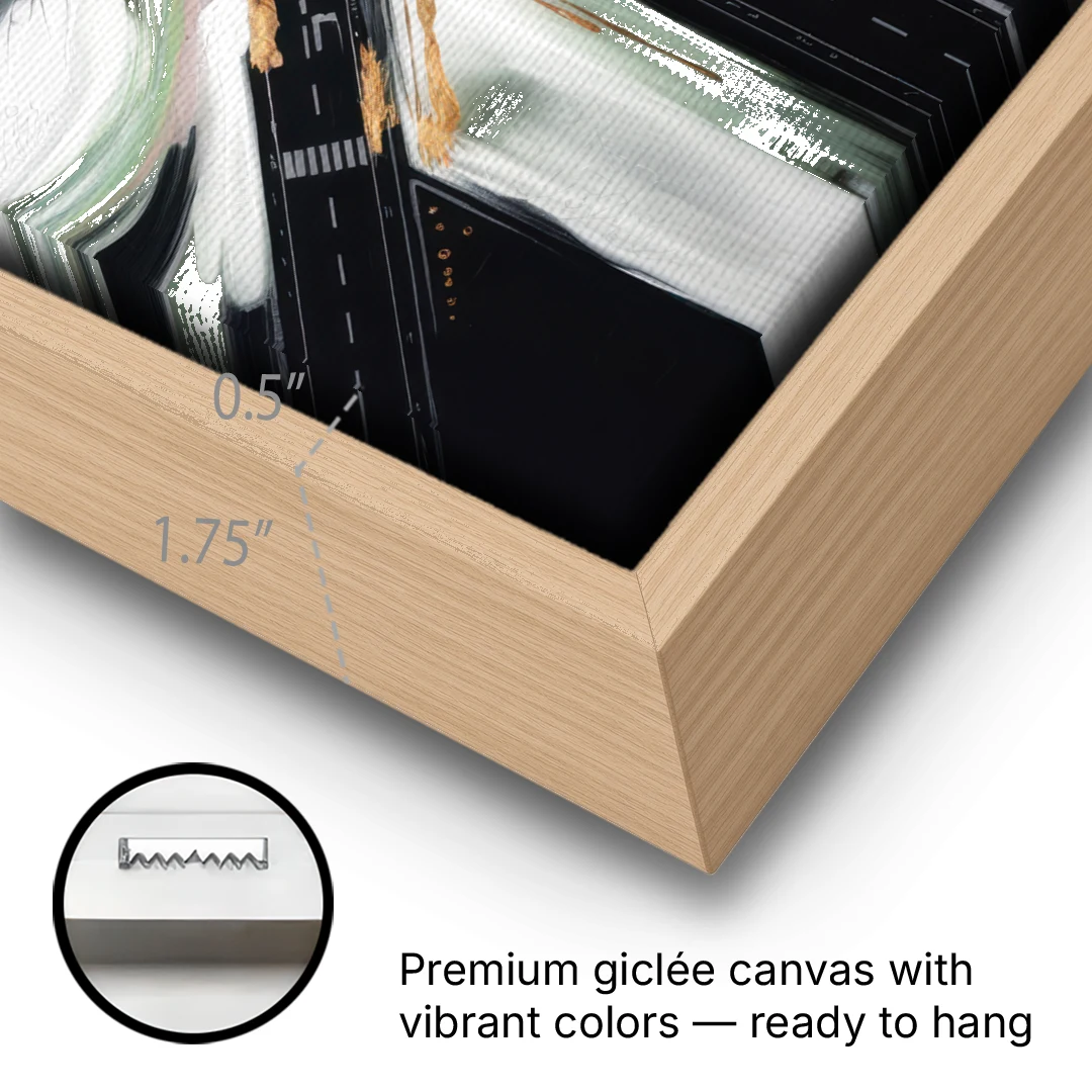 Irving Urban Streets - Oak Framed Canvas Wall Art - Gallery Wrap Corner