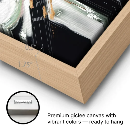 Irving Urban Streets - Oak Framed Canvas Wall Art - Gallery Wrap Corner