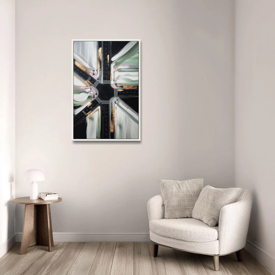 Irving Urban Streets - White Framed Canvas Wall Art - Sofa - 24x36