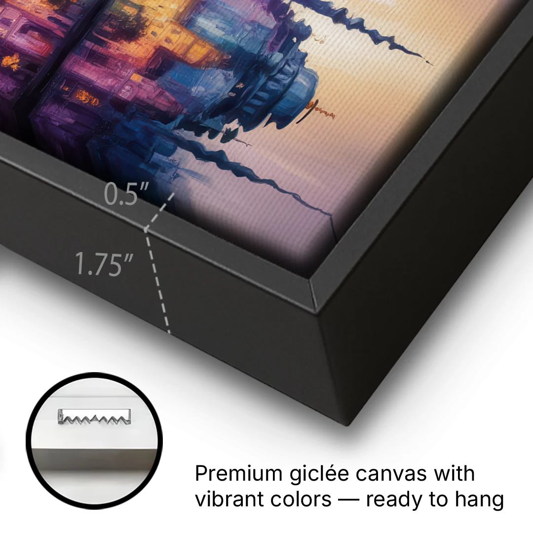 Istanbul Skyline Glow - Black Framed Canvas Wall Art - Gallery Wrap Corner