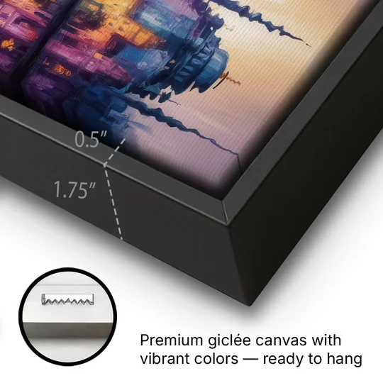 Istanbul Skyline Glow - Black Framed Canvas Wall Art - Gallery Wrap Corner