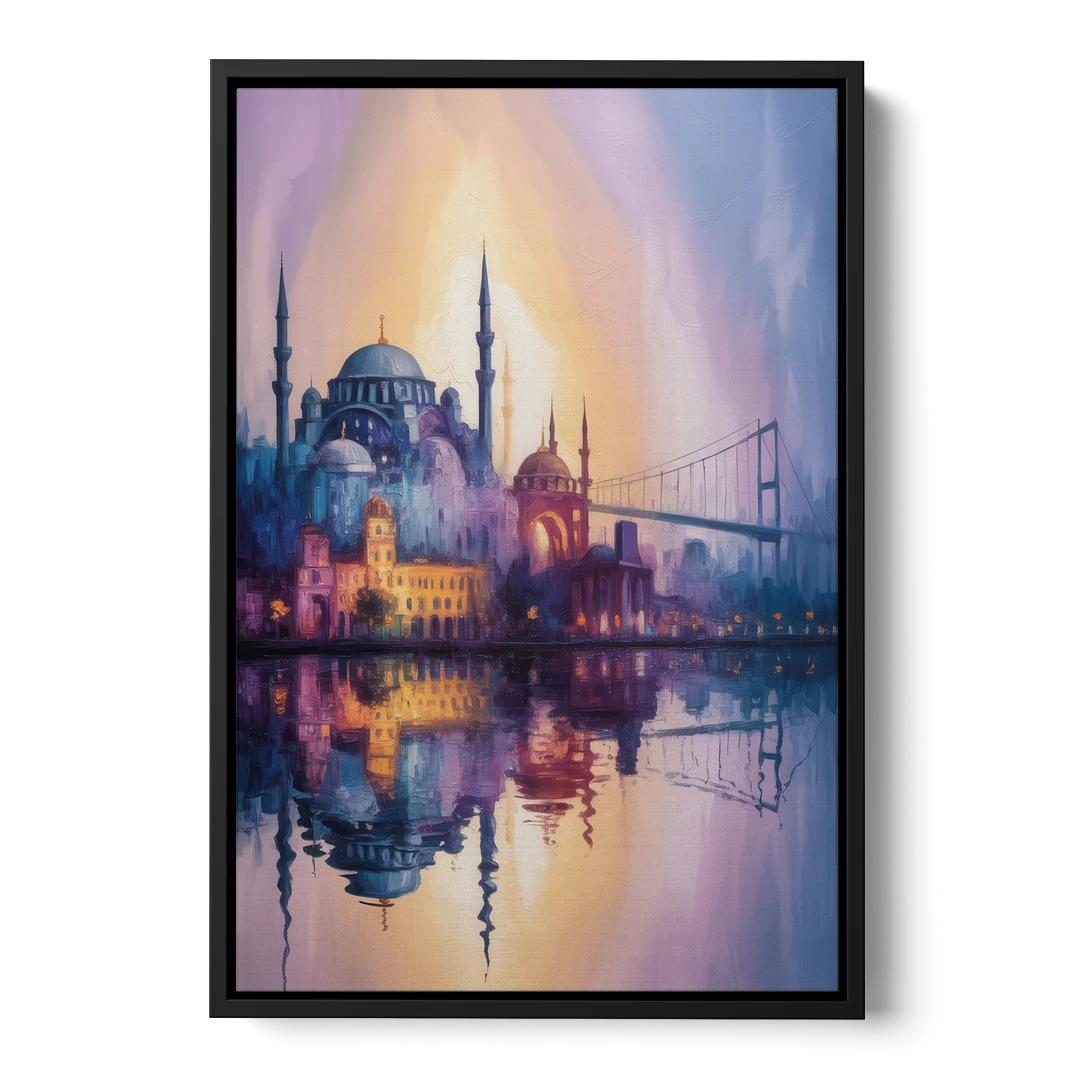 Istanbul Skyline Glow - Black Framed Canvas Wall Art - Front