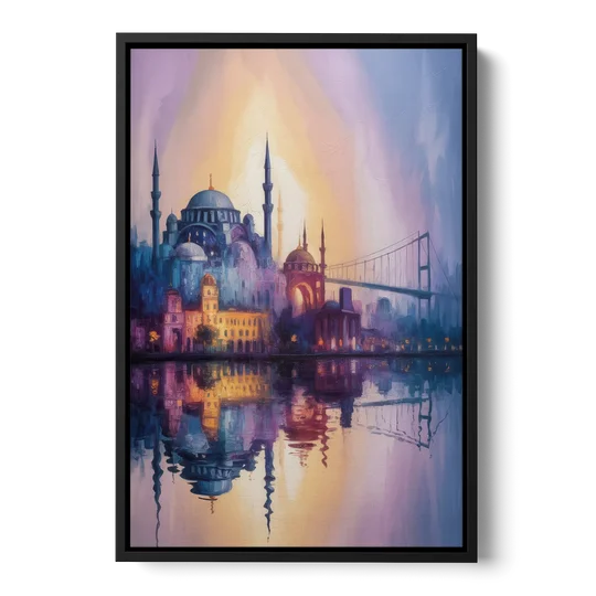 Istanbul Skyline Glow - Black Framed Canvas Wall Art - Front
