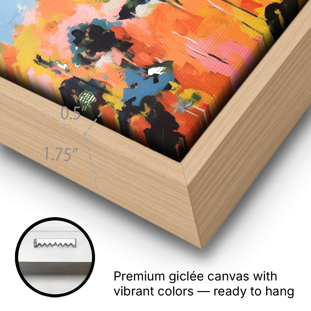 Italian Art of Padua in Autumn - Oak Framed Canvas Wall Art - Gallery Wrap Corner